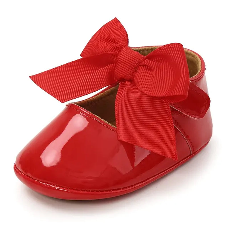 Baby Shoes Bowknot Rubber Sole Anti-Slip PU Ballet Slippers Baby Girl Dress Shoes First Walker Toddler Crib Shoes