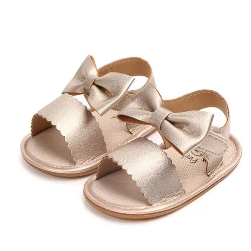 Summer Baby Girls Sandals Bowknot Anti-Slip Crib Shoes Soft Sole Summer Solid