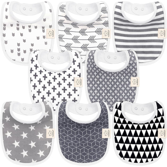 Organic Baby Bibs for Boys & Girls - Organic Cotton Teething Bib - Infant Bibs - Machine Washable Cloth Bib - 0-24 Months Baby Drool Bibs (Grayscale)