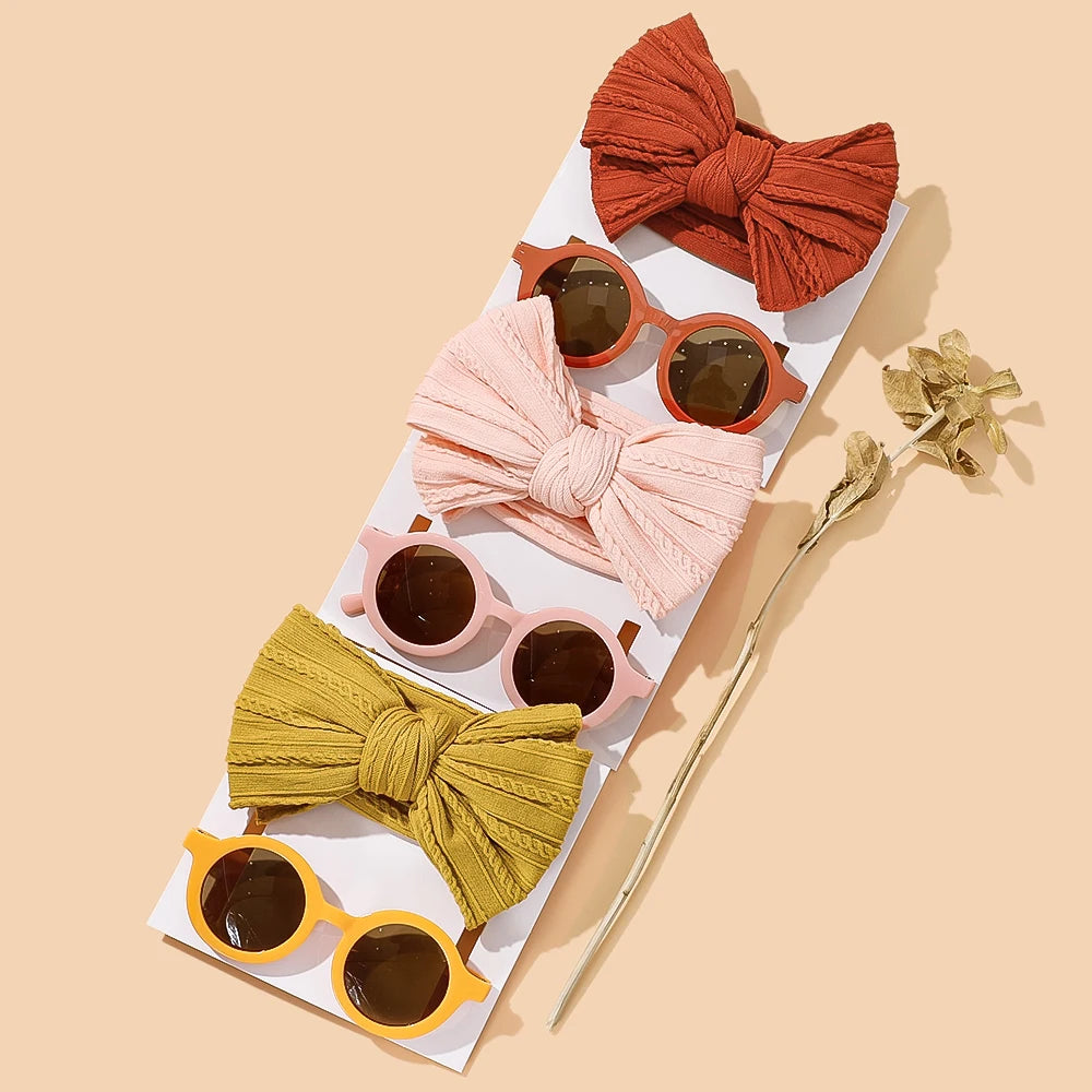 2/3Pcs/Set Newborn Baby Headband for Girls Elastic Knit with Sunglasses Children Turban Soft Kids Bow Headwear Hair Accessories