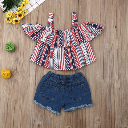 Toddler Girls Summer Short Set Halter Ruffle Top+Floral Shorts Summer Clothes 2 PCS Outfit