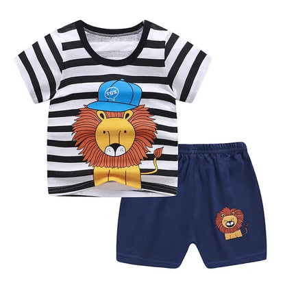 2021 New Summer Children Clothing Set Cotton Cartoon Kids Baby Boys Girls Suit Set 2-Pieces Baby Clothes