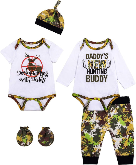 Baby Boy Deer Outfit Mommy'S New Man Clothes Daddy'S Hunting Buddy Pant Set