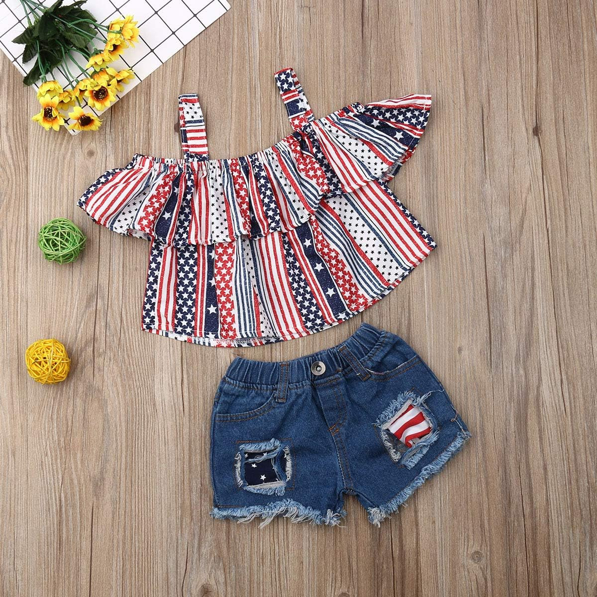 Toddler Girls Summer Short Set Halter Ruffle Top+Floral Shorts Summer Clothes 2 PCS Outfit